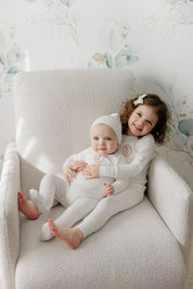 Baby Girl Footie – Ivory Pink – Speckled Bunny