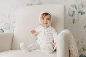 Baby Girl Footie – Ivory Red – Bow Pattern