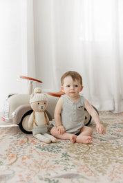 Boys Romper – Blue – Checked Race Car
