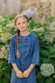 DENIM COLORED BUCKLE DRESS