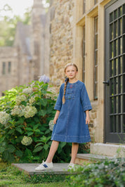 DENIM COLORED BUCKLE DRESS