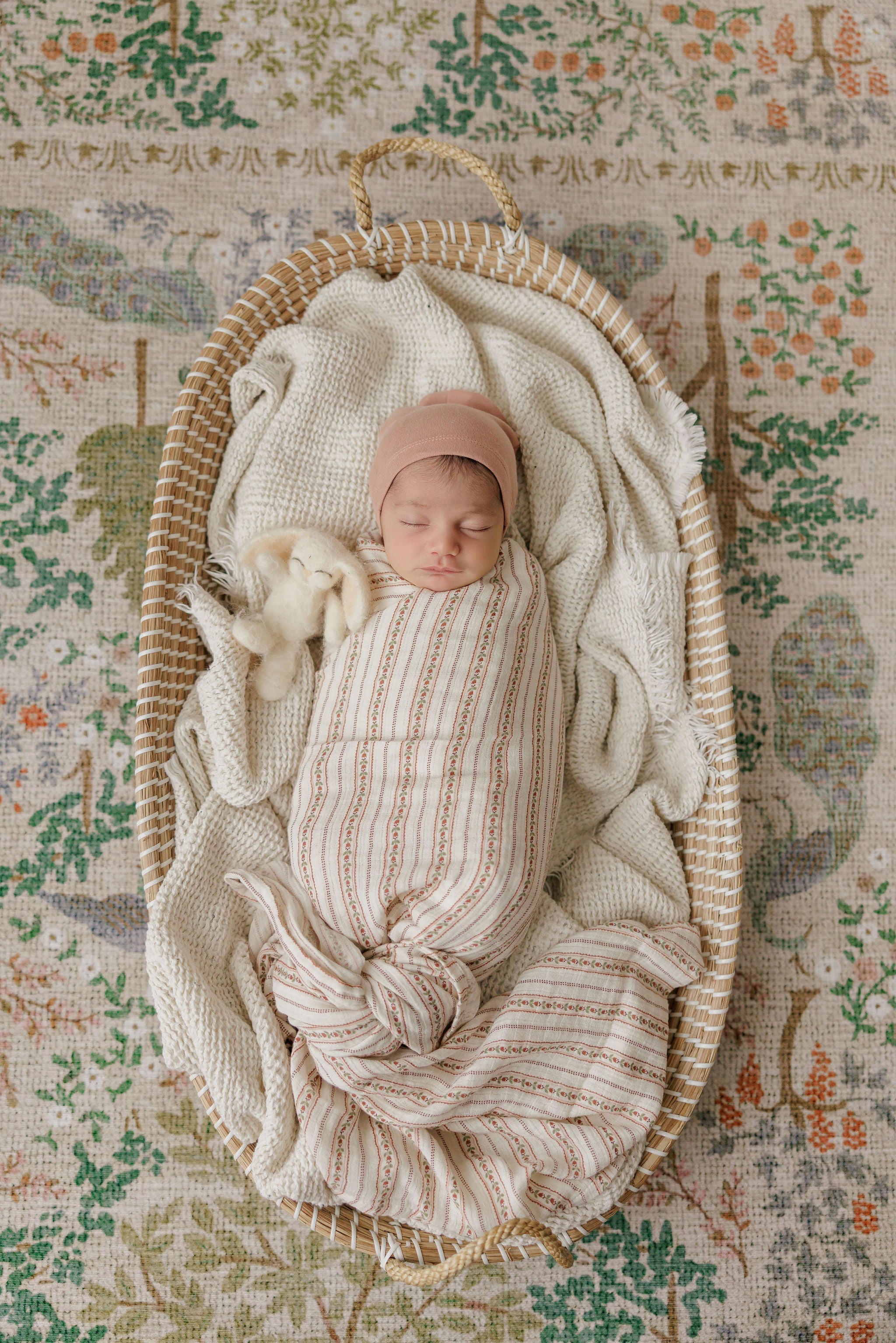 Baby Girl Footie and Bonnet - Ivory Pink - Linear Tulip
