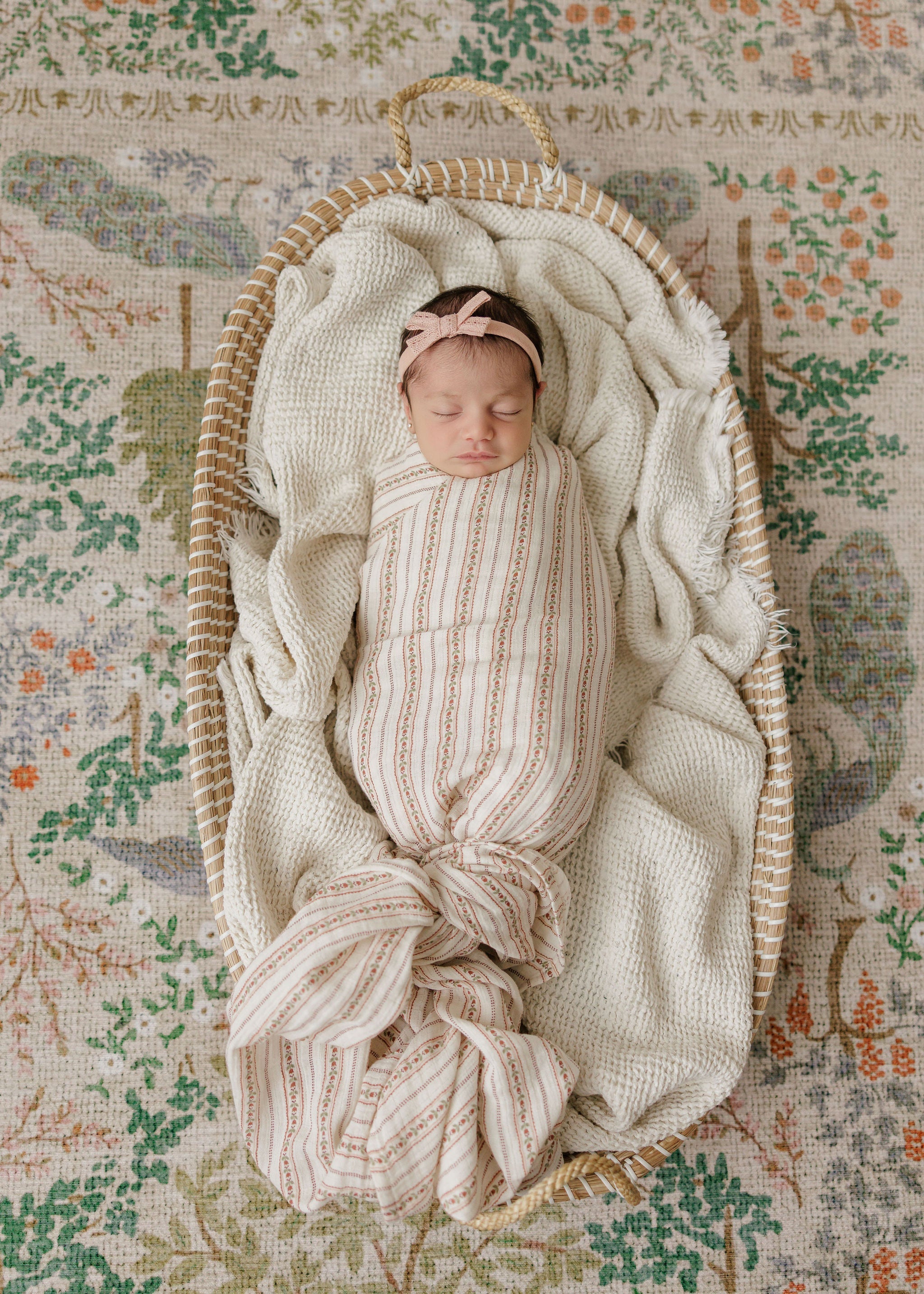 Baby Girl Footie and Bonnet - Ivory Pink - Linear Tulip