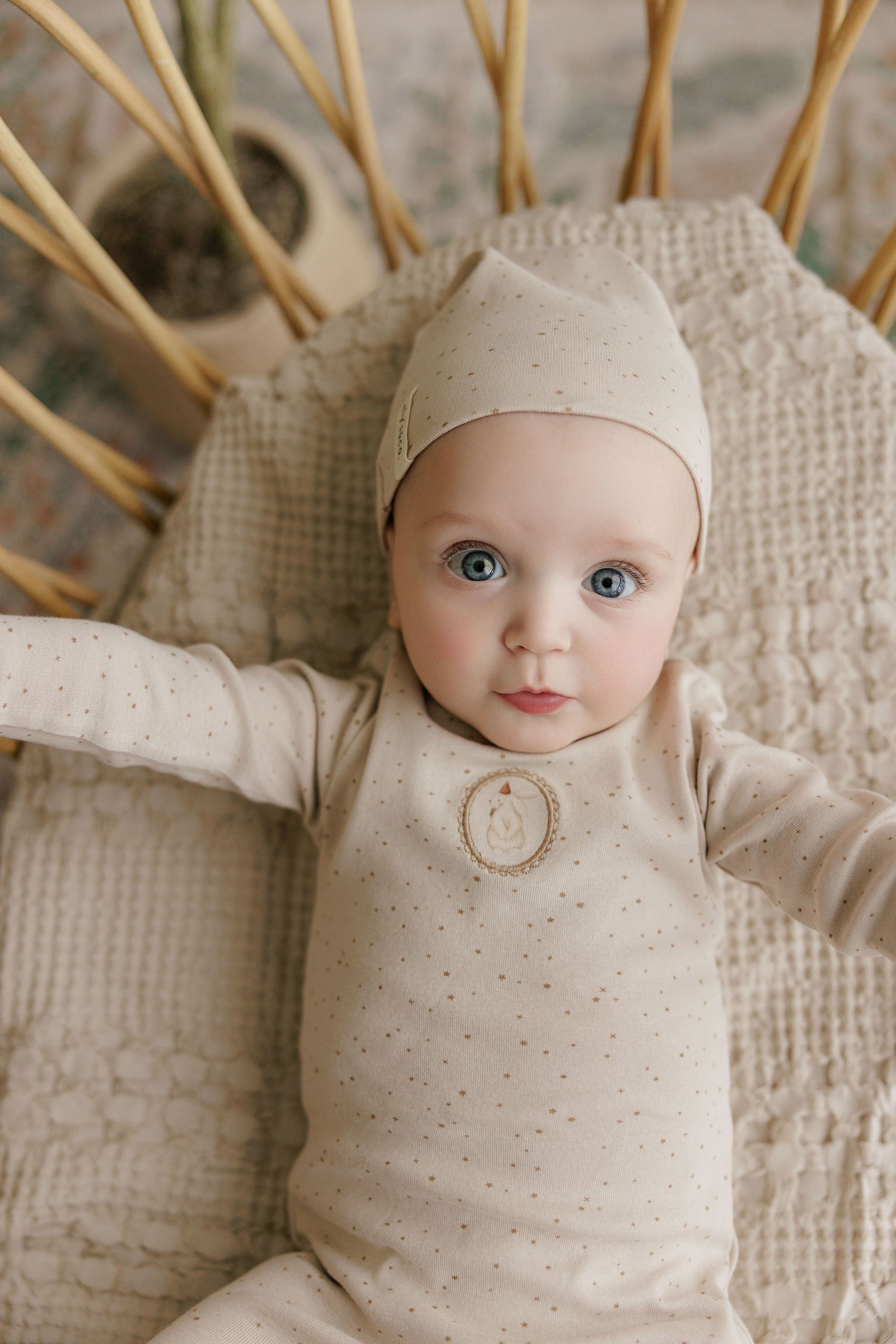 Baby Boy Footie – Tan – Speckled Bunny