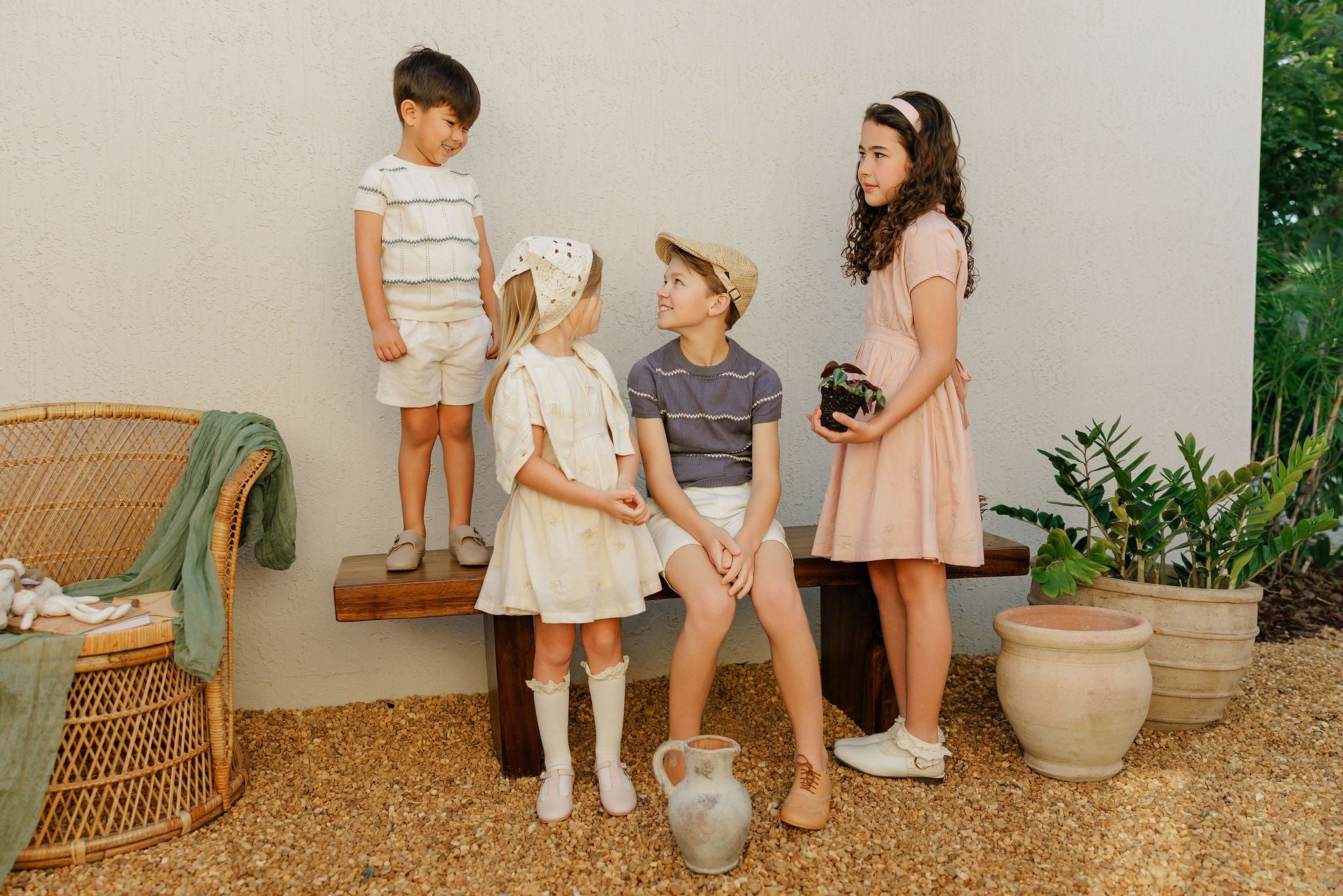 Girls Embroidered Floral Short Sleeve Dress – Ivory – Holland Collection