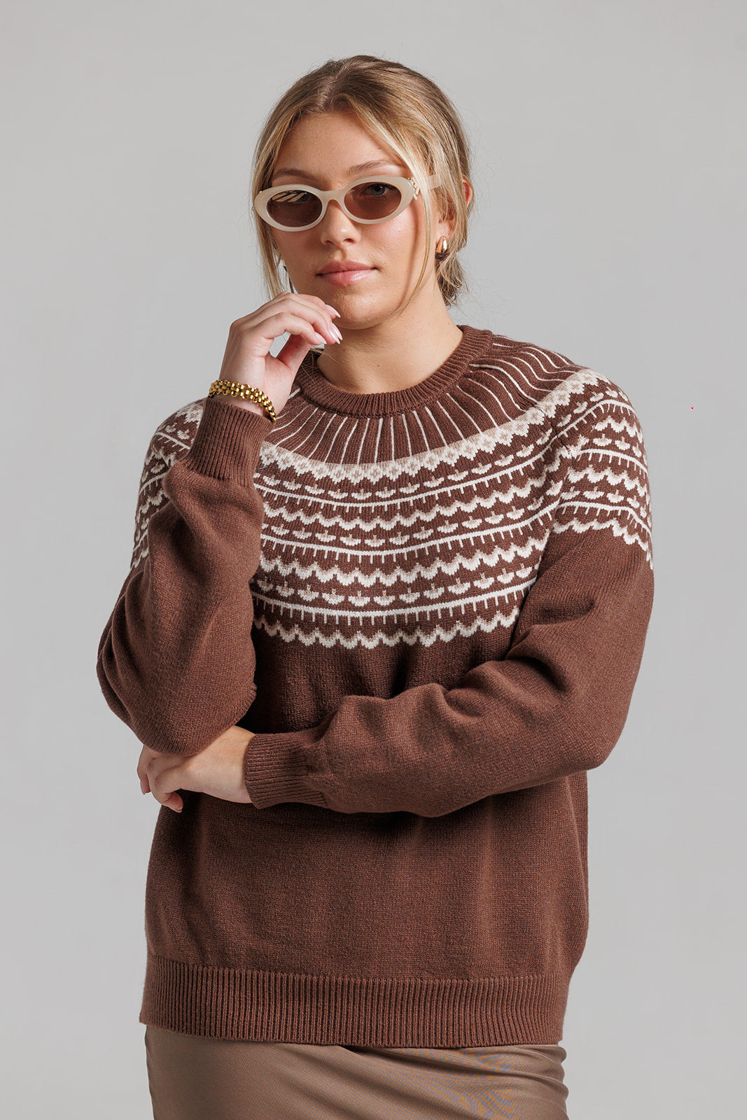 Jacquard Sweater - Brown