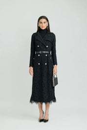 Belted Lace Blazer Dress – Black