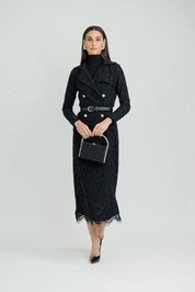 Belted Lace Blazer Dress – Black