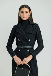 Belted Lace Blazer Dress – Black