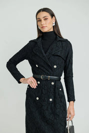 Belted Lace Blazer Dress – Black
