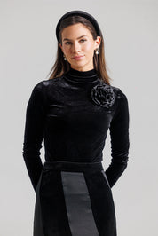 Rose Velvet Mock Neck - Black