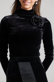 Rose Velvet Mock Neck - Black