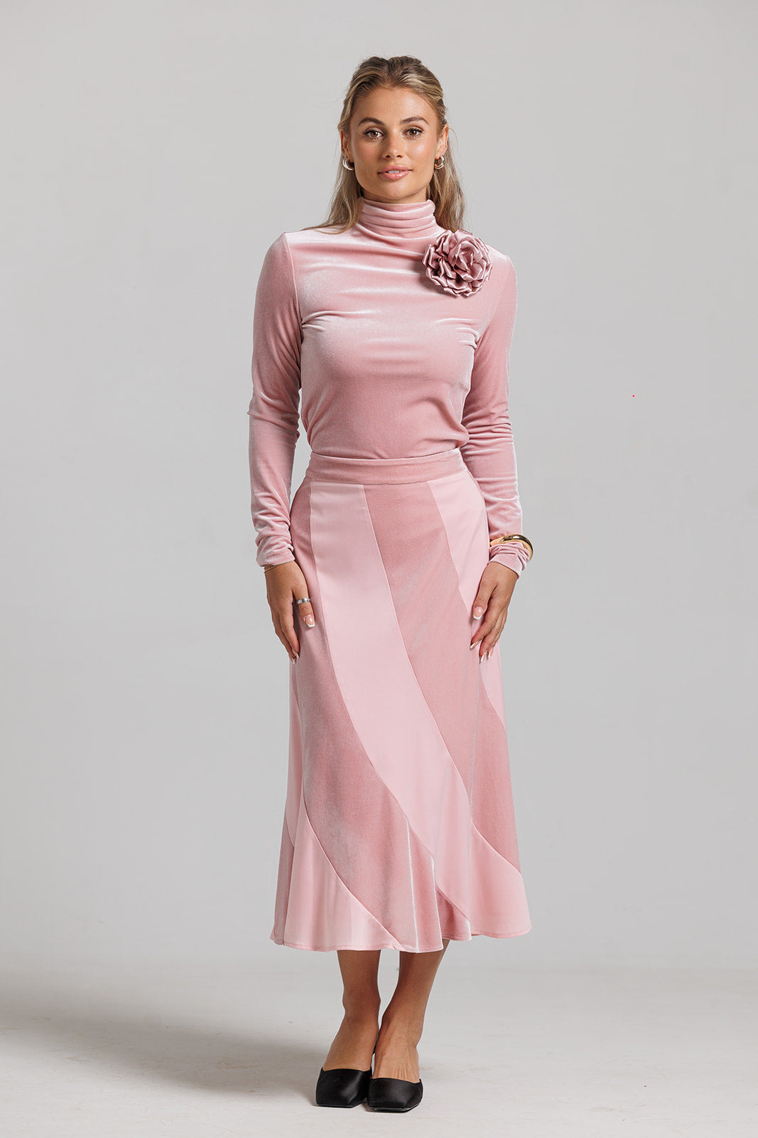 Rose Velvet Mock Neck - Pink