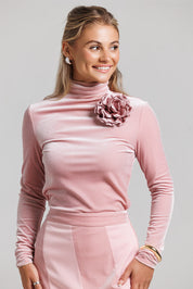 Rose Velvet Mock Neck - Pink