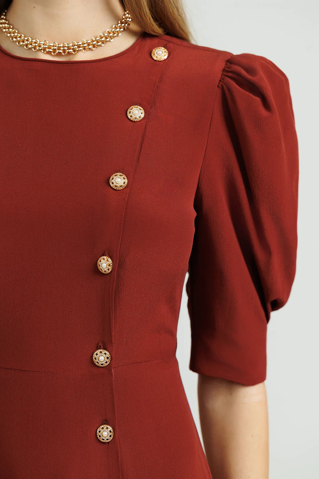 Silk A-Line Pleated Dress - Maroon