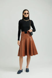Leather Flare Skirt – Cognac