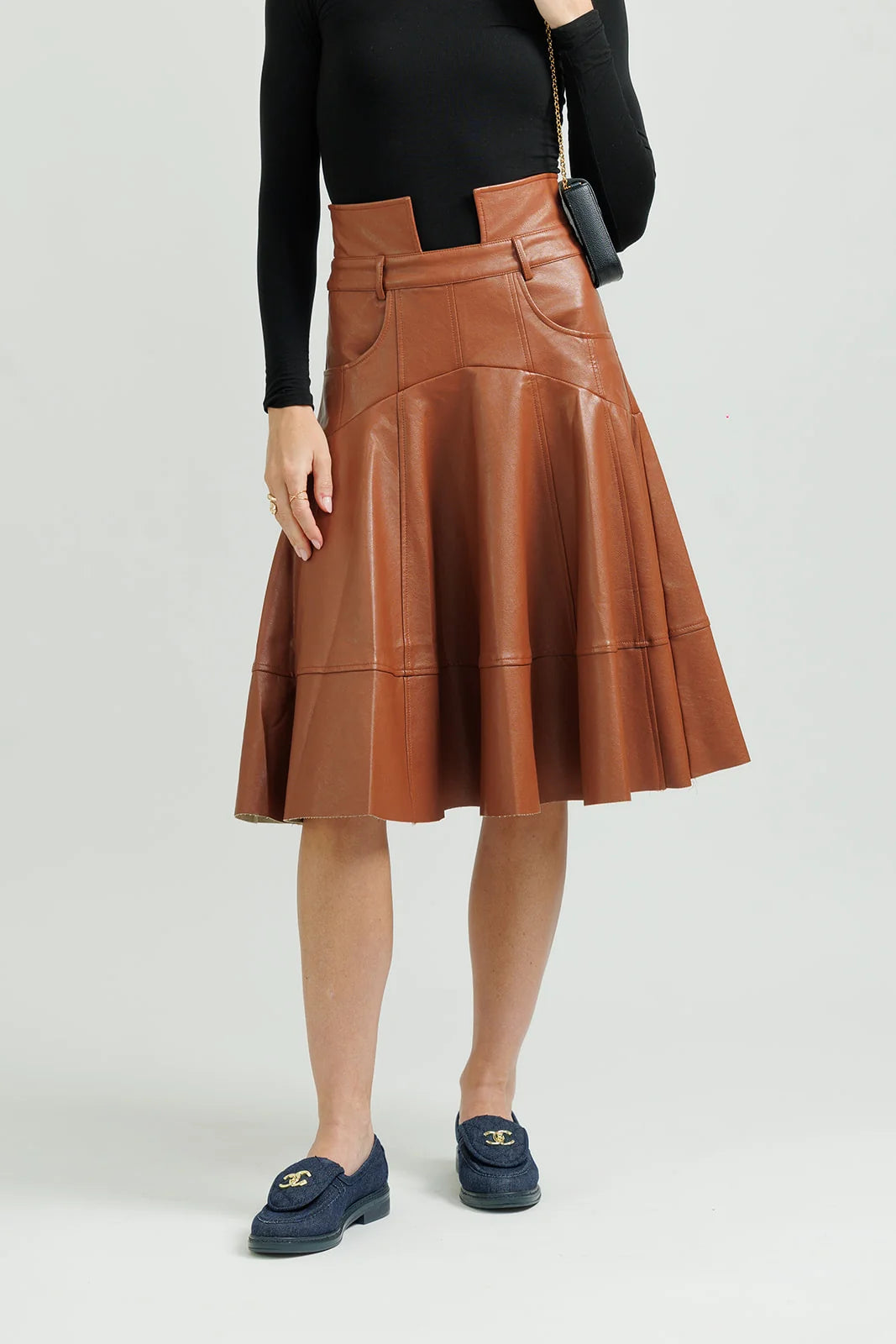 Leather Flare Skirt – Cognac