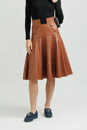 Leather Flare Skirt – Cognac
