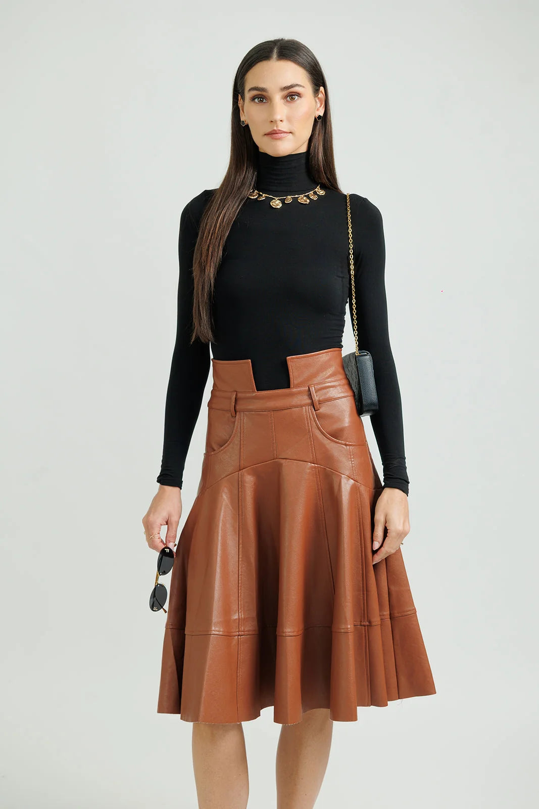 Leather Flare Skirt – Cognac
