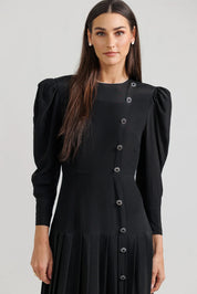 Silk A-Line Pleated Dress - Black