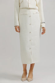 Wool Tailored Midi Skirt - Cream