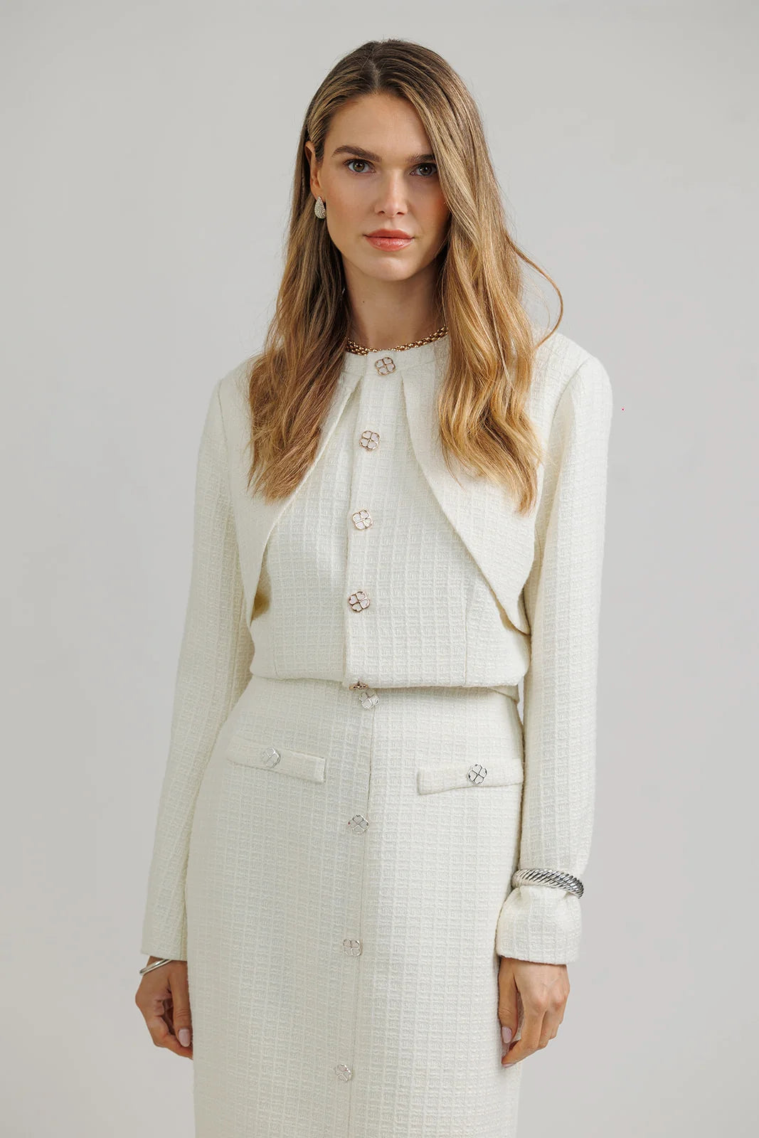 Wool Tailored Midi Skirt - Cream