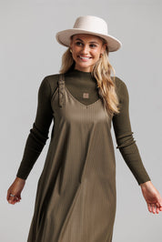 Pinstripe Buckle Slip Jumper - Olive