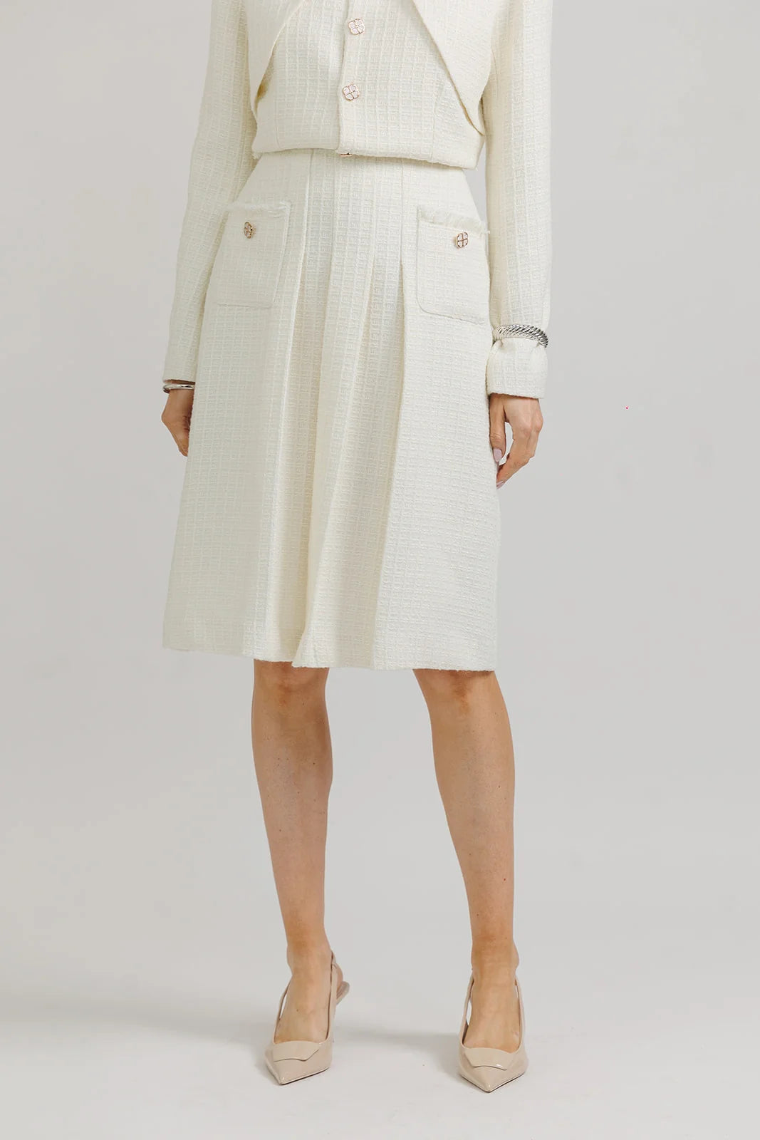 Wool Pleated Skirt – Cream