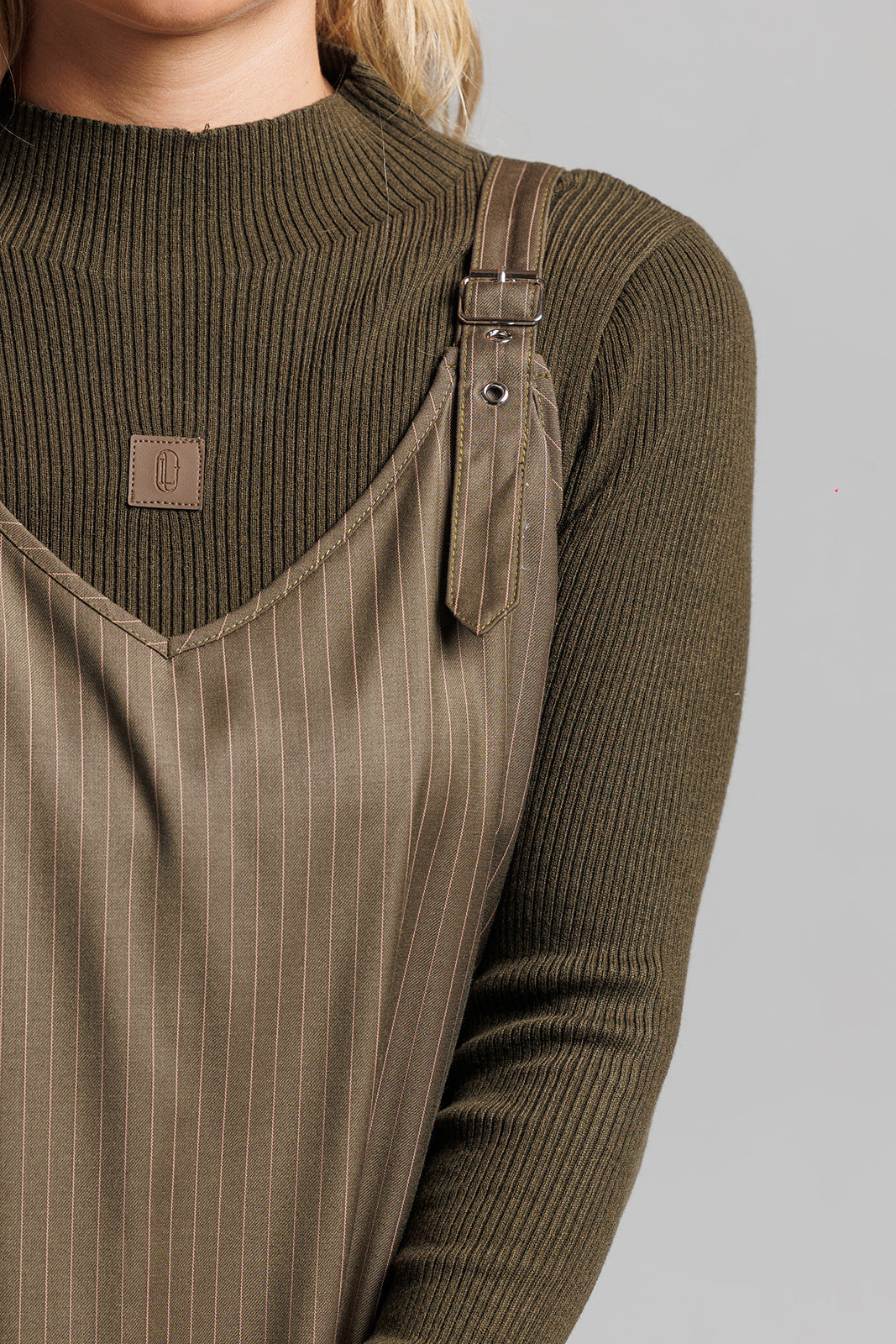 Pinstripe Buckle Slip Jumper - Olive