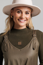 Pinstripe Buckle Slip Jumper - Olive