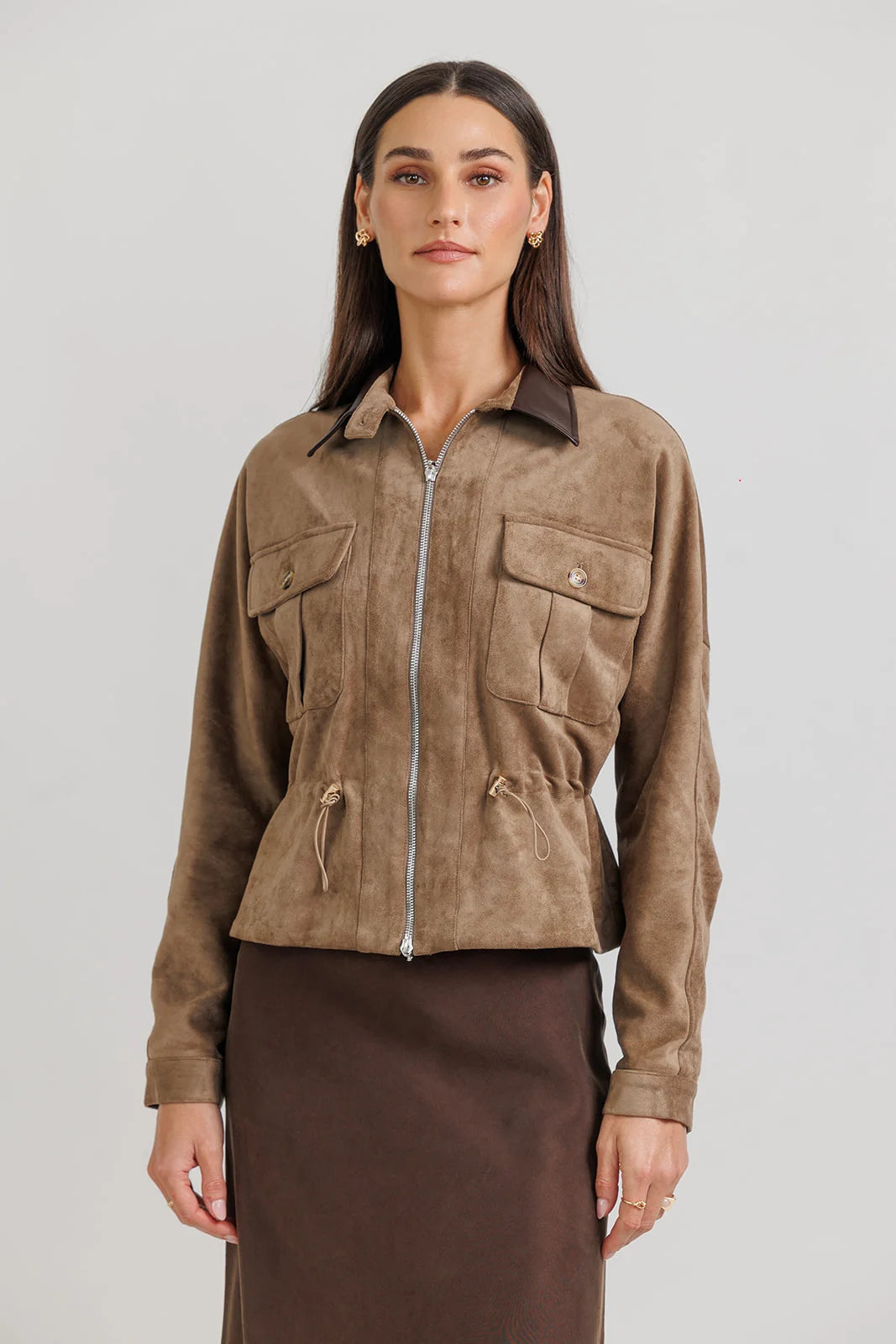 Suede Utility Jacket – Taupe
