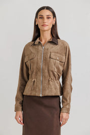 Suede Utility Jacket – Taupe