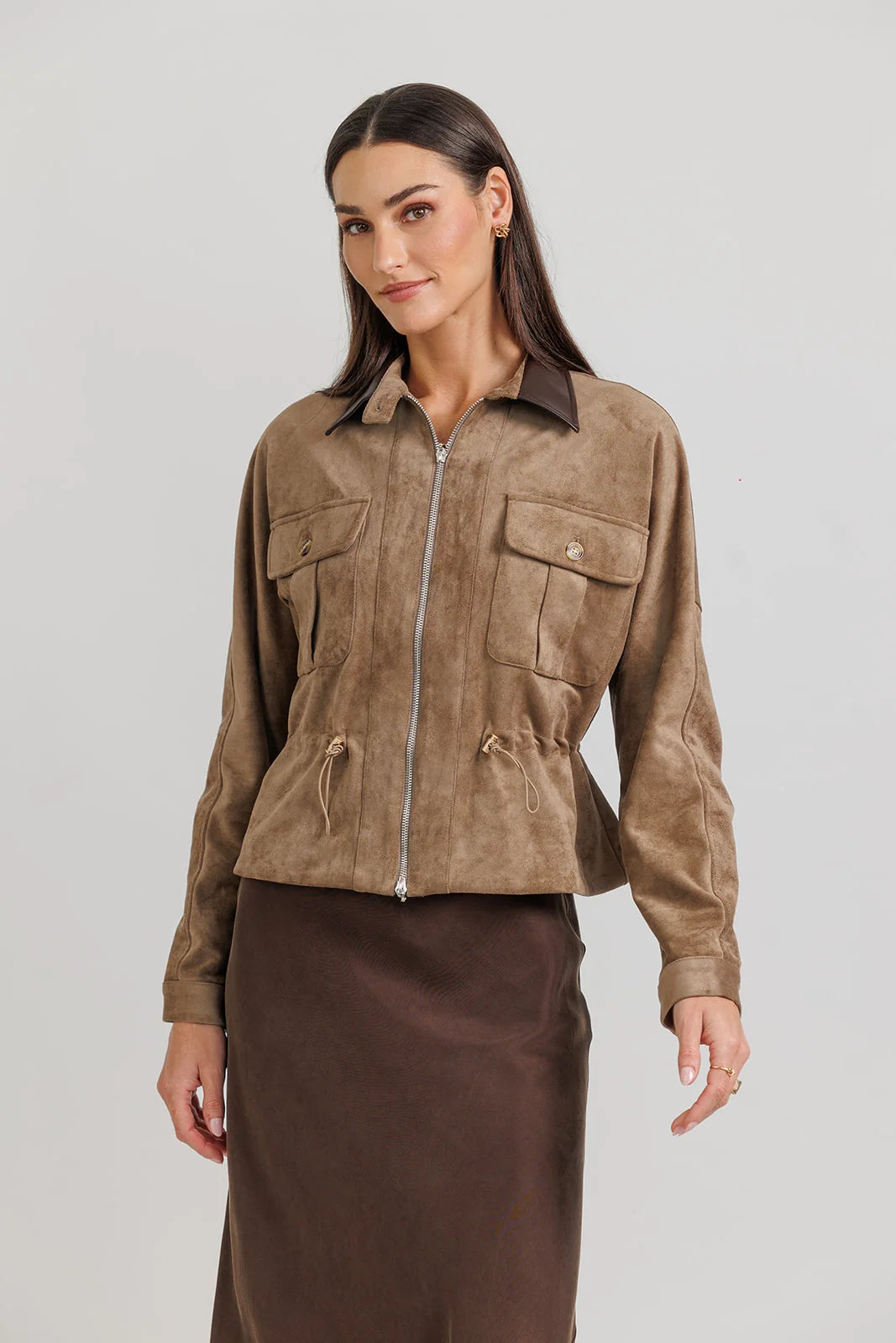 Suede Utility Jacket – Taupe