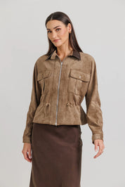 Suede Utility Jacket – Taupe