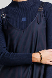 Pinstripe Buckle Slip Jumper - Navy