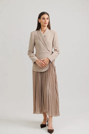 Accordian Pleat Blazer Dress - Tan