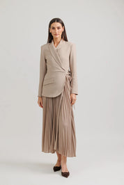 Accordian Pleat Blazer Dress - Tan