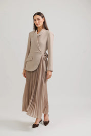 Accordian Pleat Blazer Dress - Tan