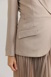 Accordian Pleat Blazer Dress - Tan
