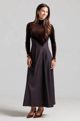 Velvet Pinstipe Dress - Cocoa Brown
