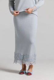 Lace Knit Skirt Set - Light Blue