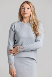 Lace Knit Sweater Set - Light Blue