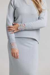 Lace Knit Sweater Set - Light Blue