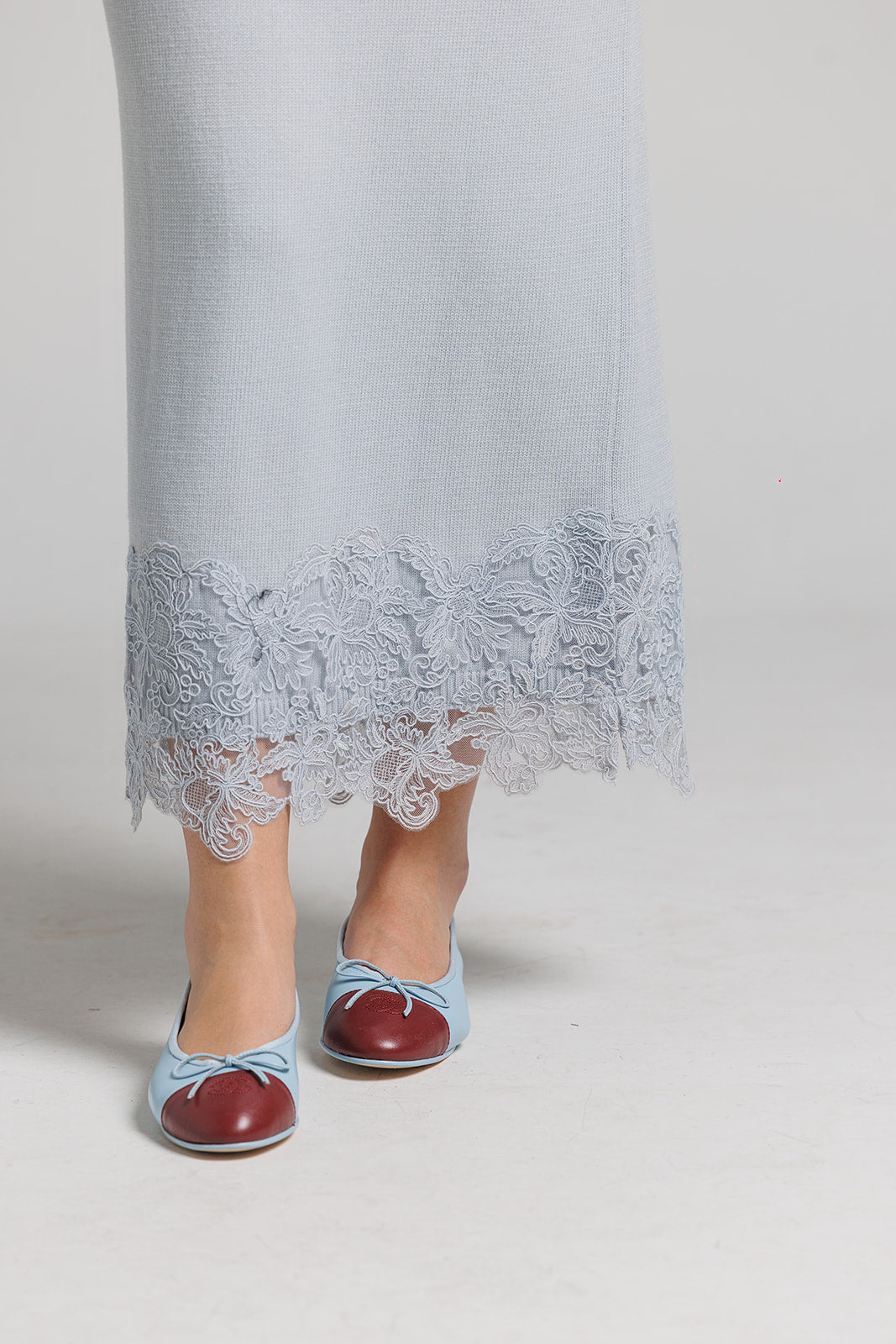 Lace Knit Skirt Set - Light Blue