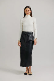 Black Structured Leather Skirt