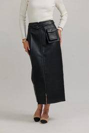 Black Structured Leather Skirt