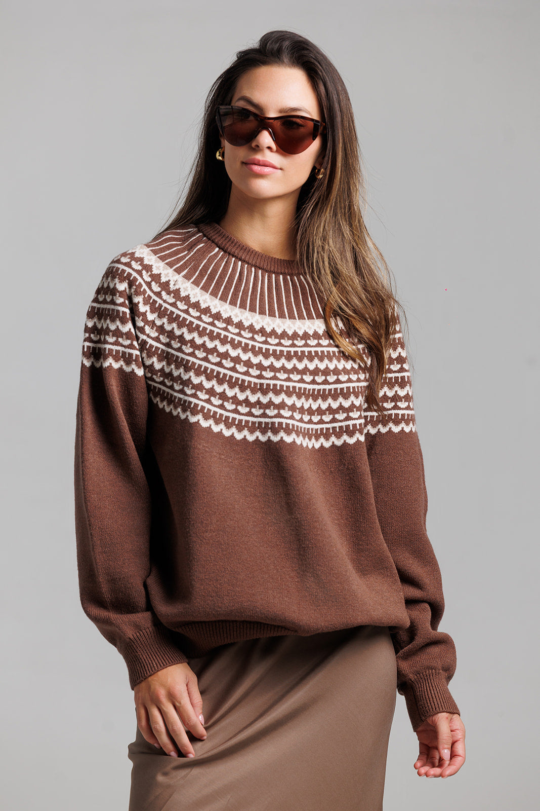 Jacquard Sweater - Brown
