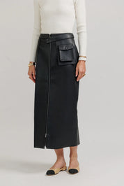 Black Structured Leather Skirt