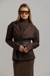 Structured Blazer with Belt – Brown