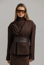 Structured Blazer with Belt – Brown